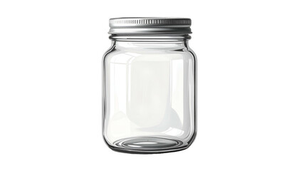 Empty clear glass jar with silver ribbed lid, centered
