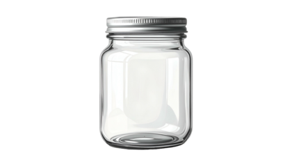 Empty clear glass jar with silver ribbed lid, centered