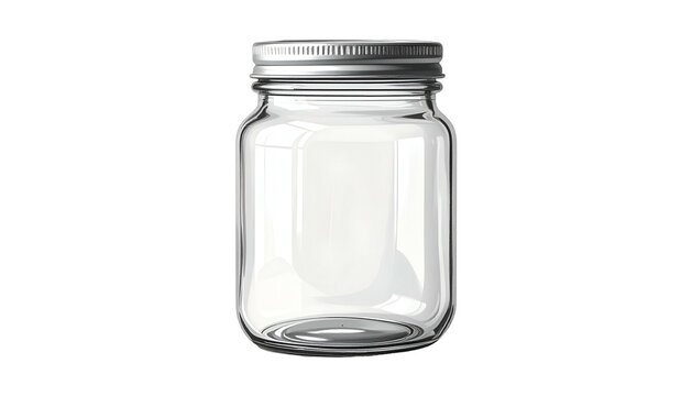 Empty clear glass jar with silver ribbed lid, centered