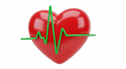 Red Heart with Green Pulse Vector Icon for Medical and Wellness