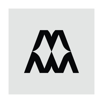 Bold letter m typography designed with a striking mountain like form in black