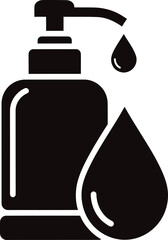 Illustration of black silhouette of a soap dispenser with drops