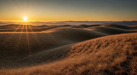 Golden Hour Over Rolling Hills - A Serene Landscape.