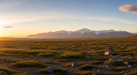 Golden Hour Over the Alaskan Tundra - Majestic Mountains and Vast Landscapes.
