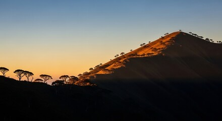Golden Hour Silhouette - A Mountain Landscape at Dusk.