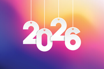 Bright 2026 Countdown With Hanging White Numerals On Vibrant Gradient Background, New Year Celebration, Modern Festive Design, Colorful Holiday Greeting and Calendar design Illustration