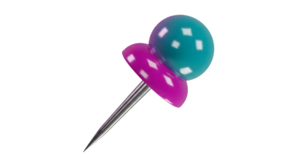 Pushpin 3d illustration modern glossy teal magenta tack isolated on transparent background