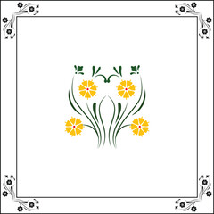 Decorative Floral Border Frame with Yellow Flower Ornament