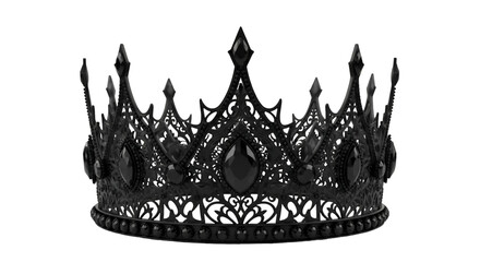 Ornate Black Crown Adorned with Dark Gemstones on Black Background