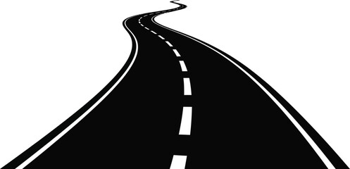 Illustration of winding road with dashed line, illustration