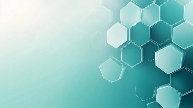 Abstract hexagon pattern, modern design, soft teal gradient background, copy space