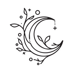 Mystical celestial design elements. Vector icon set with stars, crescent moons, constellations, and dividers for logos or spiritual decorations.