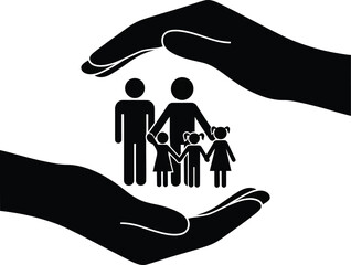 Illustration of family protection concept with hands holding family