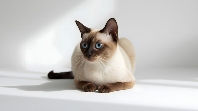 Siamese Cat Lounging in Sunlight with Striking Blue Eyes