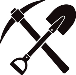 Illustration of illustration of a pickaxe and shovel crossed
