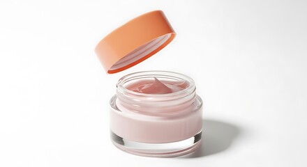 Open jar of pink lip balm isolated on white background, showcasing its smooth texture and subtle color, perfect for daily lip care routine