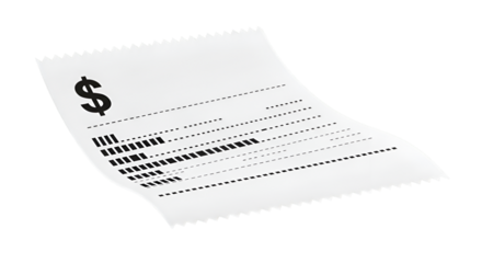 White receipt with dollar sign and dashed lines bill