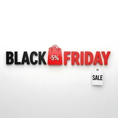 Black friday sale promotion isolated on white background with 5% discount