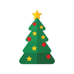 Festive decorated christmas tree star top ornament holiday celebration simple flat icon isolated on white background