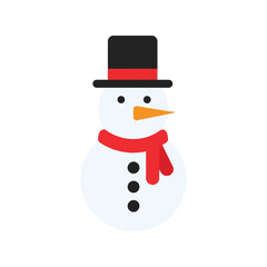 Cute snowman wearing top hat and red scarf winter holiday season character icon isolated on white background