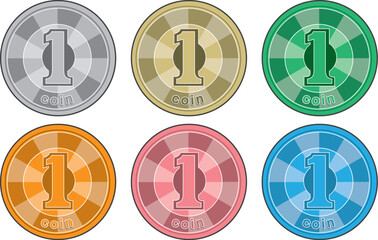 1円コイン表面（集中線デザイン／通常色・金・緑・ピンク・青・オレンジ）