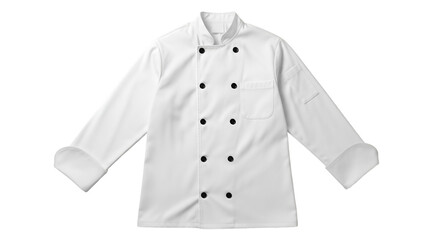 White Chef Jacket with Black Buttons and Folded Cuffs Keywords: chef jacket, uniform, cooking