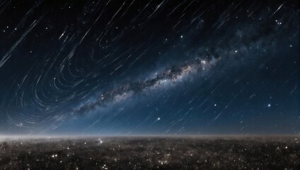 Spectacular Night Sky with Meteor Shower and Milky Way Over City.