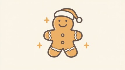 Cheerful Gingerbread Cookie Character with Santa Hat and Smile