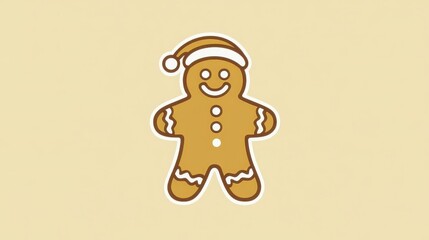 Cute Gingerbread Man with Christmas Hat and Cheerful Smile