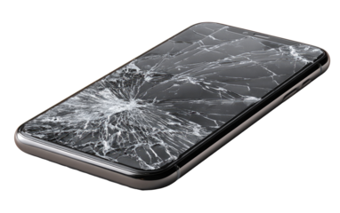 Broken smartphone screen, diagonal angle