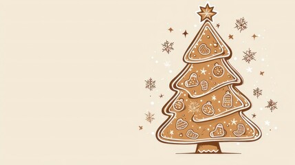Illustrated Gingerbread Christmas Tree with Warm Festive Elements
