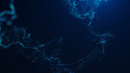 3d Distorted Light Strings In Fluid Background/
Illustration of an abstract 3d glowing light filament slowly snaking on a distorted path with ambient occlusion and depth of field