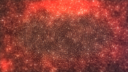 Vibrant Flickering Circular Digital Background/
Illustration of an abstract golden wallpaper ornament background of shining and flickering light concentric spinning circles with ambient occlusion and 