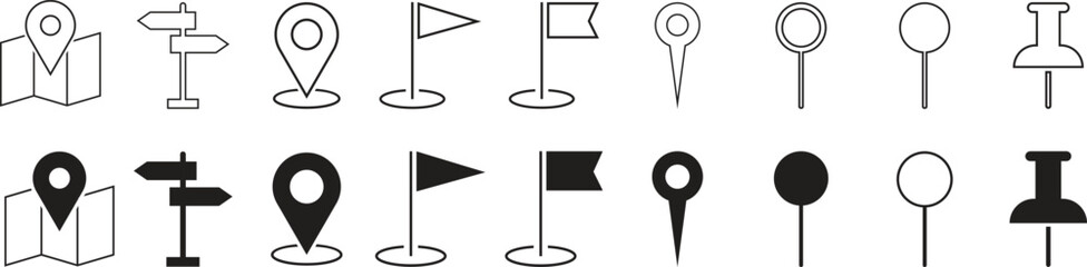 Location map pin icons set. Map marker pointer icon collection. Flat vector illustration style.