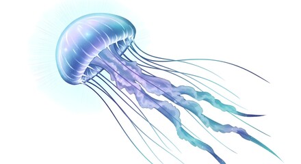Elegant Jellyfish Illustration with Translucent Bell and Flowing Tentacles.