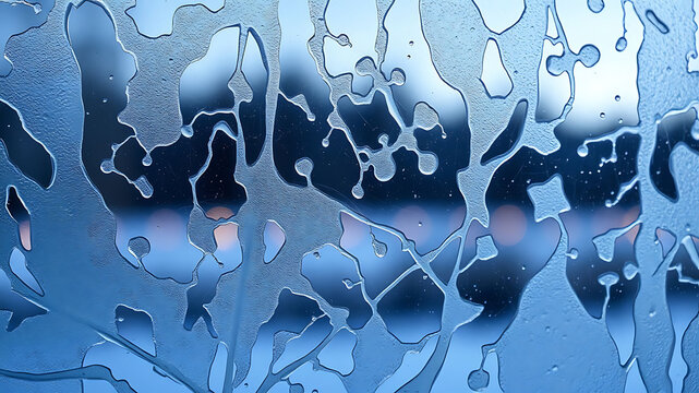 Abstract frost patterns on glass close-up