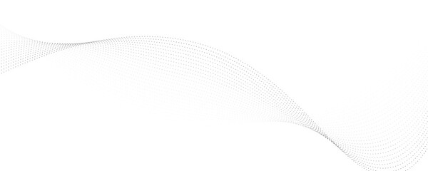 Flowing dots particles wave pattern 3D curve halftone black gradient curve shape isolated on white background. Vector in concept of technology, science, music, modern vector wave