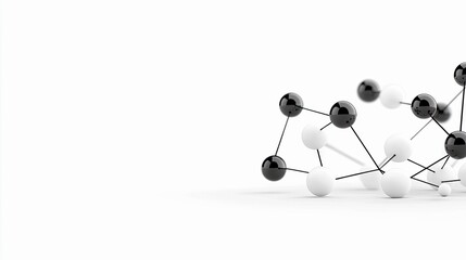 A molecular structure or network of interconnected spheres, representing connections, data, or abstract concepts.