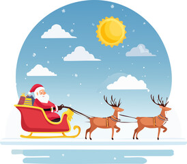 Joyful Santa Claus Delivering Gifts in Sleigh - Flat Vector Illustration