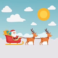 Stylized Santa's Sleigh Flying Through a Cloudy Winter Sky