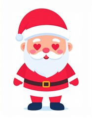 A cute, cartoon Santa Claus character with heart-shaped eyes, wearing a red suit and white beard, radiating joy and festive cheer.