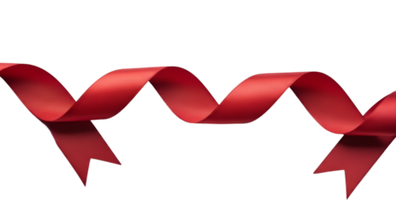 Red ribbon twisted and curling on black background Keywords: ribbon, red, satin, silk, fabric