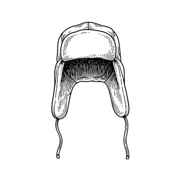 Classic ushanka hat illustrated in vintage style for winter clothing  