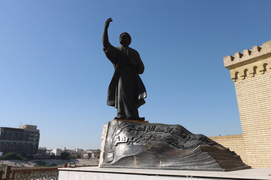 Iraq , baghdad &ndash; 6th December 2024 a picture of al mutanabbi statue in baghdad with blue sky 
