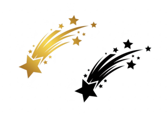 Gold and black shooting starbursts isolated on transparent background