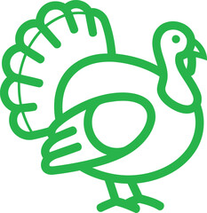 Minimalist green turkey illustration for Thanksgiving or poultry related designs featuring clean lines and a modern aesthetic suitable for various creative projects