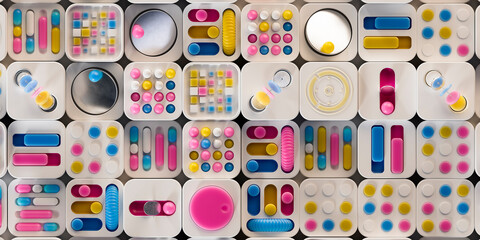 3D colorful modules representing a tech interface and modern gadgets