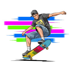 Fototapeta premium Skateboarder MidAir Performing Trick with Colorful Background.
