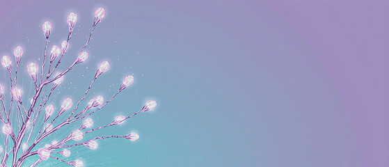 Metallic branches with glowing buds representing renewal, clean negative space on the left.